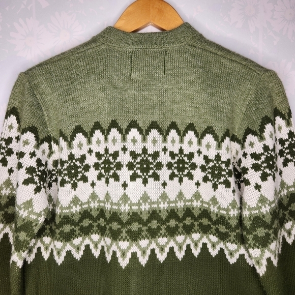 Vintage Green Fair Isle Knit Cardigan Cozy Sweater Medium - Picture 7 of 12